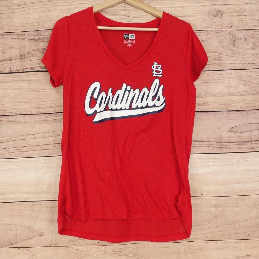 St. Louis Cardinals Shirt Womens M Red MLB Baseball New Era V Neck Graphic Tee